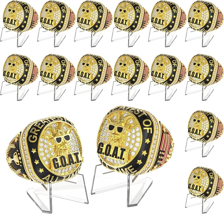 Misdary Soccer Baseball Basketball Championship Rings with Holder Most Valuable Player Trophy Gold Ring Award Gift Team Prize for Football Tournament Winner