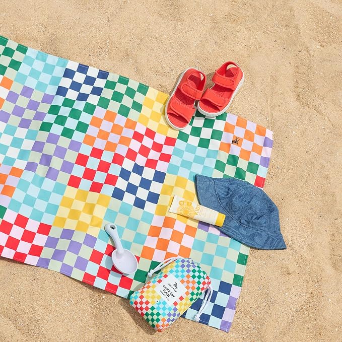 Dock & Bay Kid's Towel - Quick Dry, Sand Free - Compact, Lightweight - 100% Recycled - Includes Bag - Check Me Out - Large (160x90cm, 63x35)