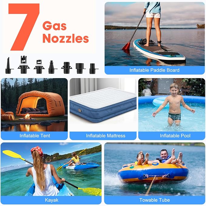 Electric Paddle Board Pump Rechargeable, 20PSI SUP Pump 12000mAh Paddleboard Pump with Inflation & Deflation, Auto-Off, Portable Air Pump for Inflatables, Kayak and Air Mattress