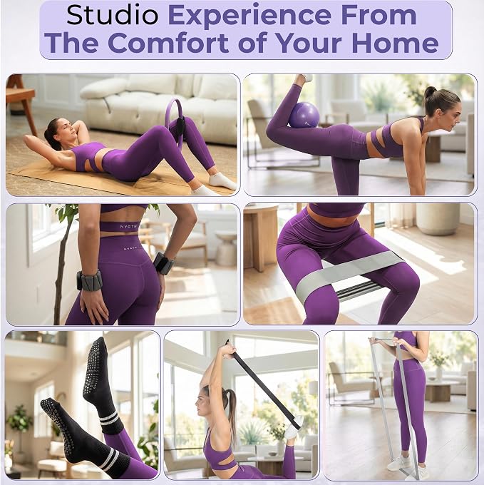 Pilates Ring Kit with Video Workout Guide, Studio Grade Anti-Deformation Pilates Kit with Ankle Weights for Women, Pilates Equipment Set for Beginner with Pilates Essentials kit for Women