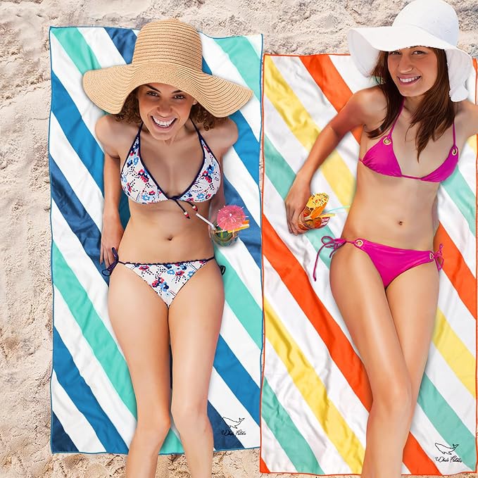Whale Flotilla 6 Pack Quick Dry Beach Towels Oversized (35"x70"), Microfiber Sand-Free Beach Towel Set, Extra Large Compact Pool Travel Accessories, Navy/Black/Summer/Aqua/Blue/Purple