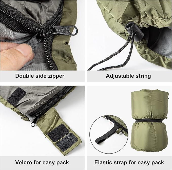 Night Cat Camping Sleeping Bag with Self-Inflating Sleeping Pad for Adults 3 Seasons Portable Lightweight Backpacking Hiking Traveling Indoor Outdoor Temperature 5-15℃ 2.6x6.3ft Switch to a Quilt or B