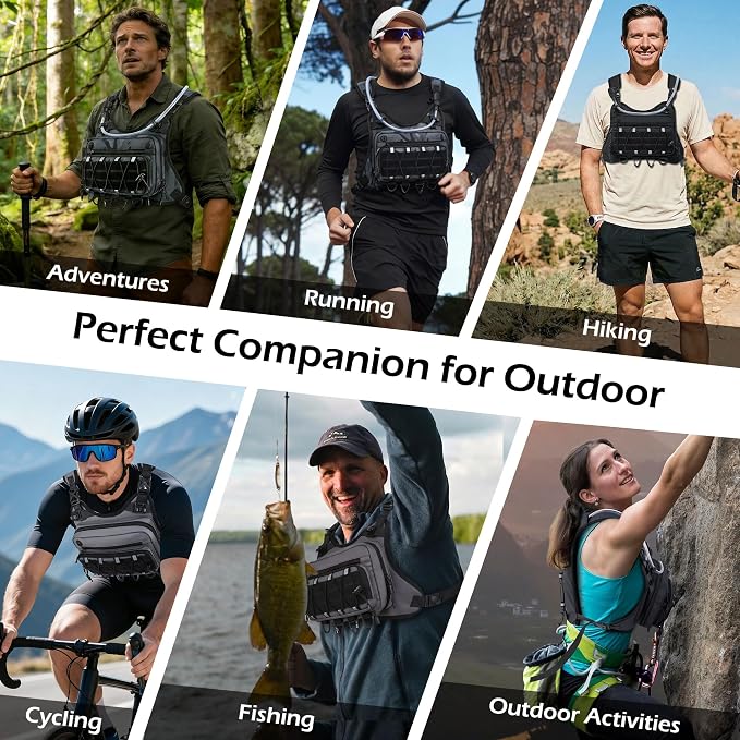 BECOJADDE Running Vest for Men with 2L Water Bladder Tactical Hydration Backpack Adjustable Lightweight Chest Pack for Marathon Hunting Cycling