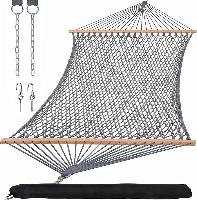 SUNCREAT Outdoor Hammock with Tree Hooks, 2 Person Hammock with Carrying Bag, Gray