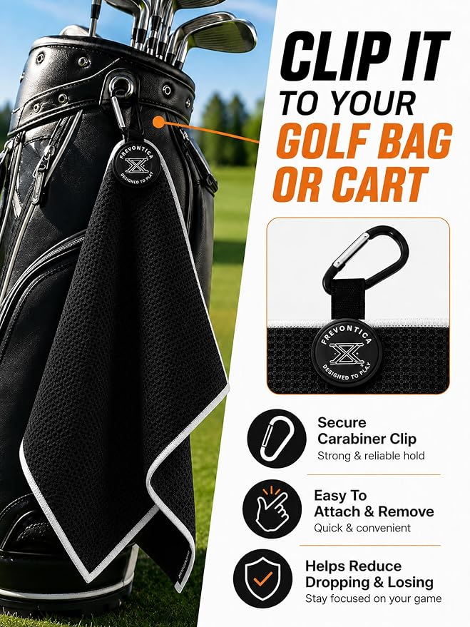 Magnetic Golf Towel with Cleaning Pocket, 24"x16" Ultra-Absorbent Waffle Microfiber Golf Towel with Magnet & Clip for Golf Bag, Carts and Clubs, Golf Accessories Gift for Men Women Golfers