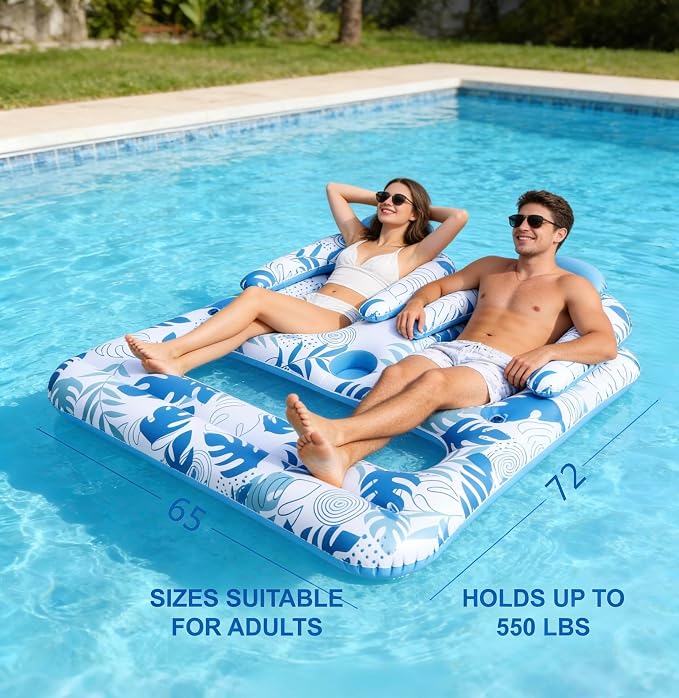 Inflatable Tanning Pool Lounger Float for 2 Person