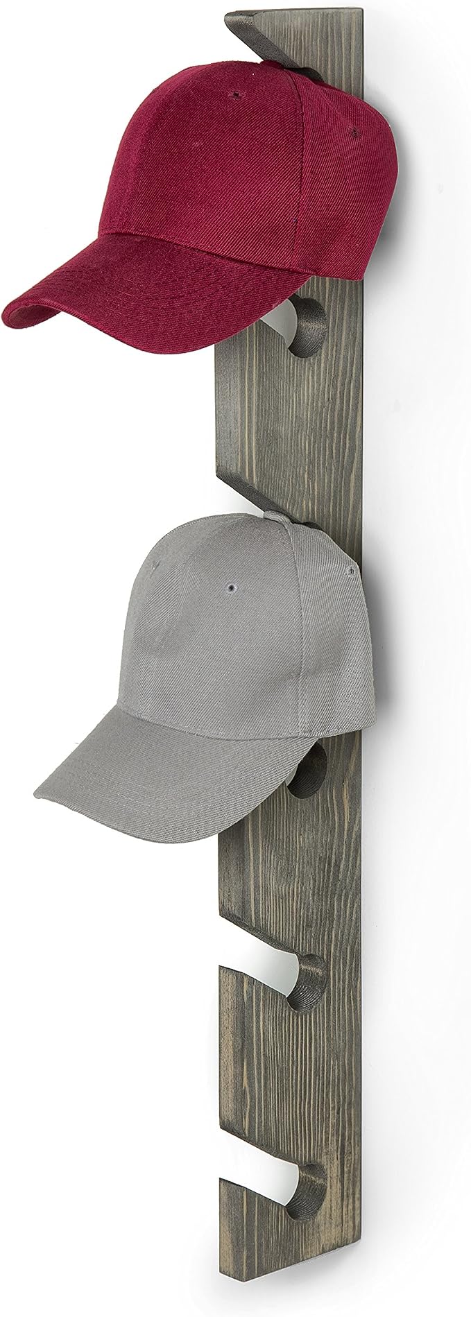 MyGift 2 Pcs Wooden Hat Rack Wall Mounted, Baseball Caps Holder Hanger, Vetical Hat Organizer, 30 Inch, 6x2 Slots, Vintage Gray