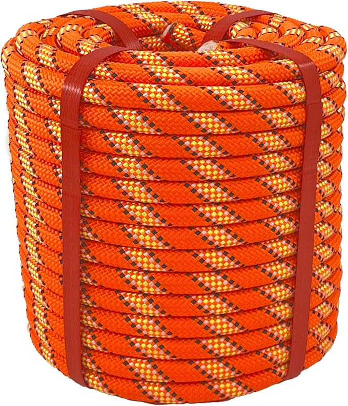 1/2 in x 100 ft Polyester Arborist Rigging Rope, Orange Braided Tree Climbing Rope 48 Strands for Farm Work and Swinging