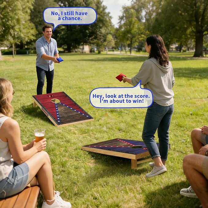 Electronic Cornhole Board Set 4x2ft 3x2ft 2x1ft, Automatic Scoring Corn Hole Games for Adults & Kids, Wooden Portable Cornhole Set with 8 Bean Bags & Carrying Bag for Outdoor, Tailgate, Party