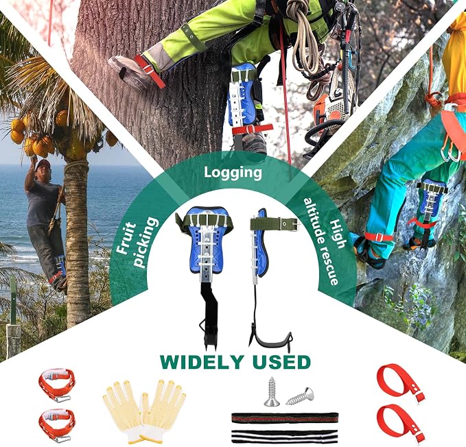 Tree Climbing Spike Set, 2 Gears Anti-Slip Climbing Tools with Footboards, Forestry Operation Gear for Tree Trimming, Hunting and Fruit Picking