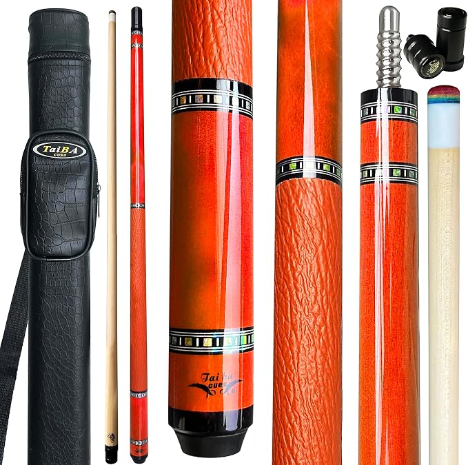 Tai ba cues 2-Piece Pool cue Stick with Case, Genuine Leather Grip, 13mm Tip, 58", 3/8 * 8 Pin Joint, Hardwood Canadian Maple Professional Billiard Cue Stick 19, 20, 21 Oz, Pink, Blue, Green, Orange