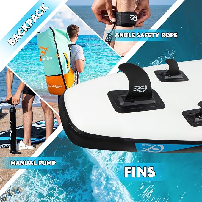InnoExpo Inflatable Stand Up Paddle Boards with Premium Accessories, Wide Stable SUP Paddle Board Design, Non-Slip Comfort Deck for Youth & Adults