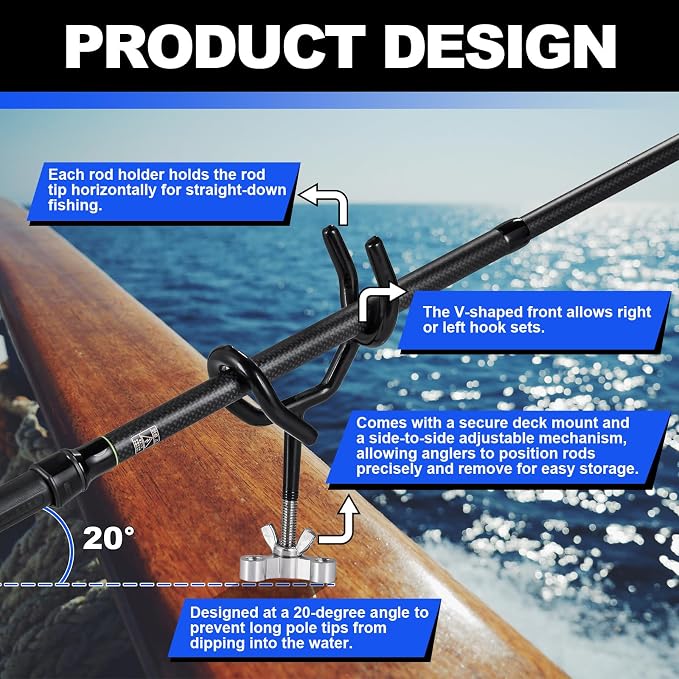 8PCS Fishing Rod Holders for Boat, Sure Grip Steel 20 Degree Angle Rod Holder with Mounting Base, Fishing Rod Holder for Boat, Ship, Yacht and More for Fishing Lovers, Boat Rod Holder