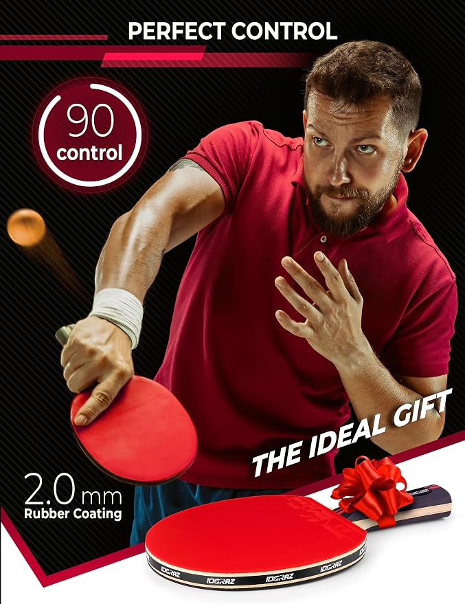 Professional Ping Pong Paddle with ITTF Rubber and Carrying Case | Table Tennis Racket with Speed 99, Spin 93, Control 90, Improves Accuracy and Consistency