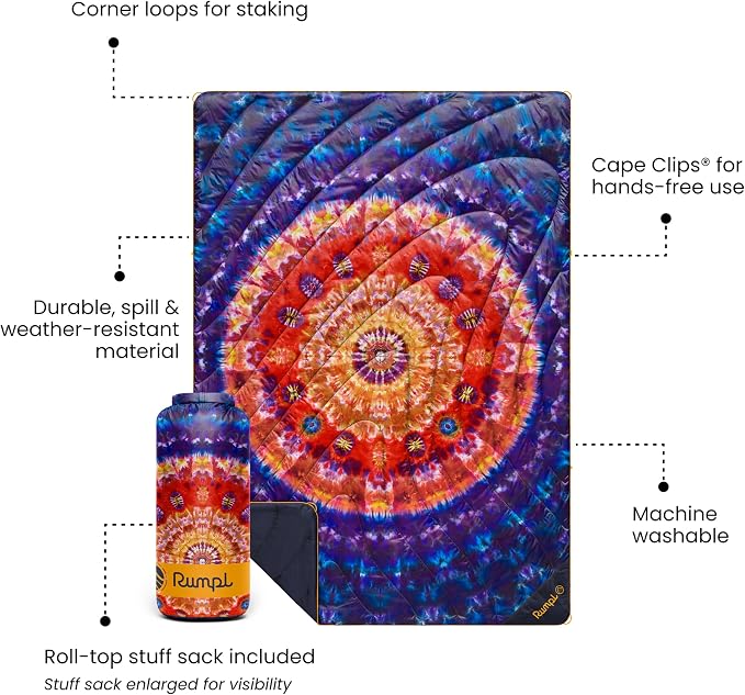 Rumpl Original Puffy 1-Person Blanket for Camping and Outdoors, Tapestry Tie Dye
