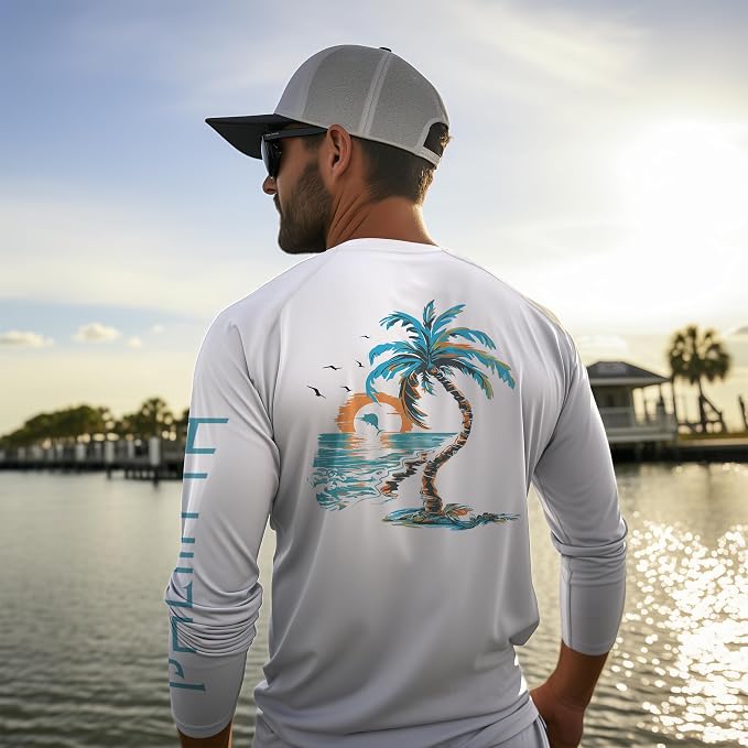 Palmyth Fishing Shirts for Men Long Sleeve UPF 50+ T Shirt Sun Protection | Quick Dry, Sun Protection, Myth-Cool Fabric, Fish Print, Moisture Wicking, Stretchy, Breathable, Fishing,Boating,Outdoor Wear