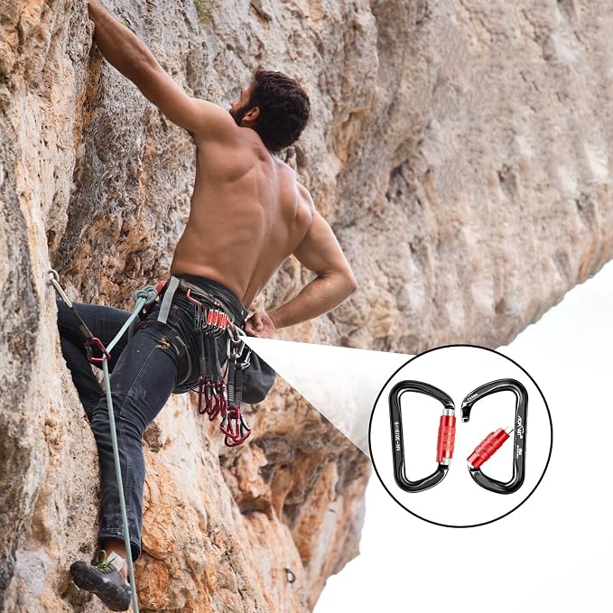 30KN Auto Locking Carabiner Clip Twist Lock UIAA Certified Large Climbing Carabiner Heavy Duty Carabiner for Rock Tree Climbing Rappelling Mountaineering Caving Rescue Arborist Aerial Yoga