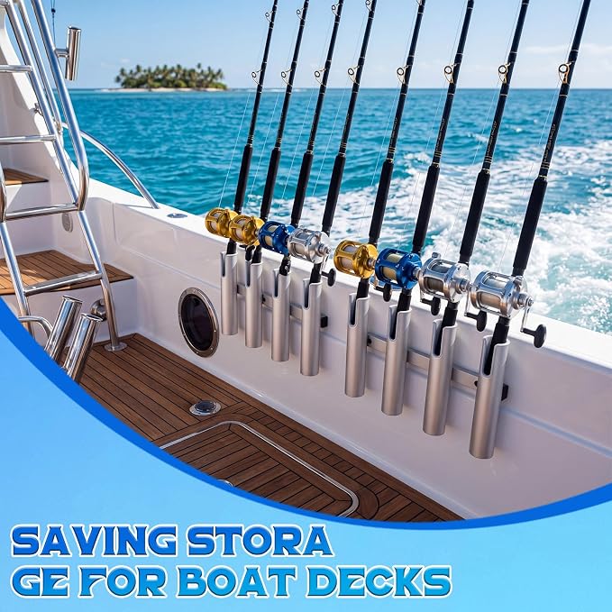 Vinsot Aluminium Fishing Rod Holders for Boat, 4 Tubes Wall-Mounted 17.13" Fishing Pole Rack with Screws for Marine Garage Storage Kayak