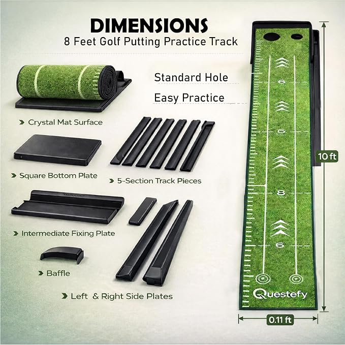 Putting Green Indoor | Wrinkle-Free Golf Mat with Auto Ball Return | Non-Slip Surface & Alignment Markings for Accurate Putting Practice at Home, Office & Outdoors | Improve Stroke Control & Precision