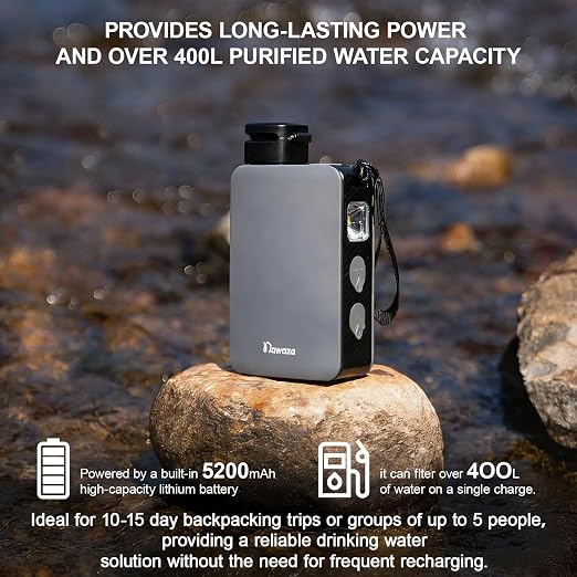 Portable Electric Water Filter Pump, 0.01 Micron Outdoor Camping Water Purifier, Water Filtration System Survival for Hiking, Camping, Travel and Emergency.