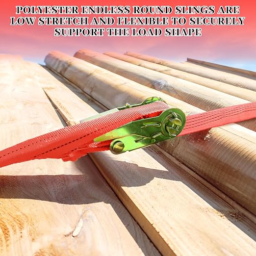Fabbay 4 Pcs 4 Feet Heavy Duty Polyester Endless Loop Round Lift Slings Lifting Straps for Hoist Towing Moving Furniture Rigging Equipment, 13200 LB Vertical, 10600 LB Choker, 26400 LBs Basket(Red)