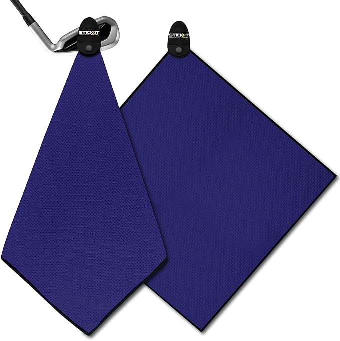 STICKIT Magnetic Golf Towel - Ultra-Absorbent Waffle Weave Microfiber & Removable Magnet - Golf Towel with Magnet for Bags, Clubs & Carts - Removes Dirt, Grass, & Debris from Club Face - 29” x 29”