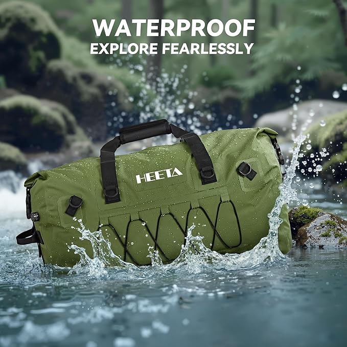 HEETA Fish Scale Up to 110lb/50kg, 2 AAA Batteries Included (Black) Bundled with Waterproof Duffel Bag Motorcycle Dry Bag (Green 60L)