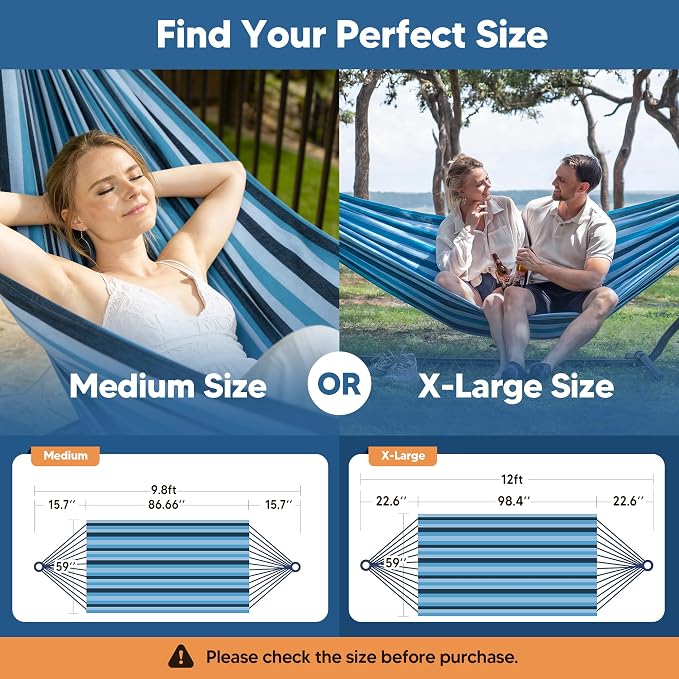 SUNCREAT Hammocks Outdoor Camping Double Hammock, Double Hammock Without Stand, Navy & Blue