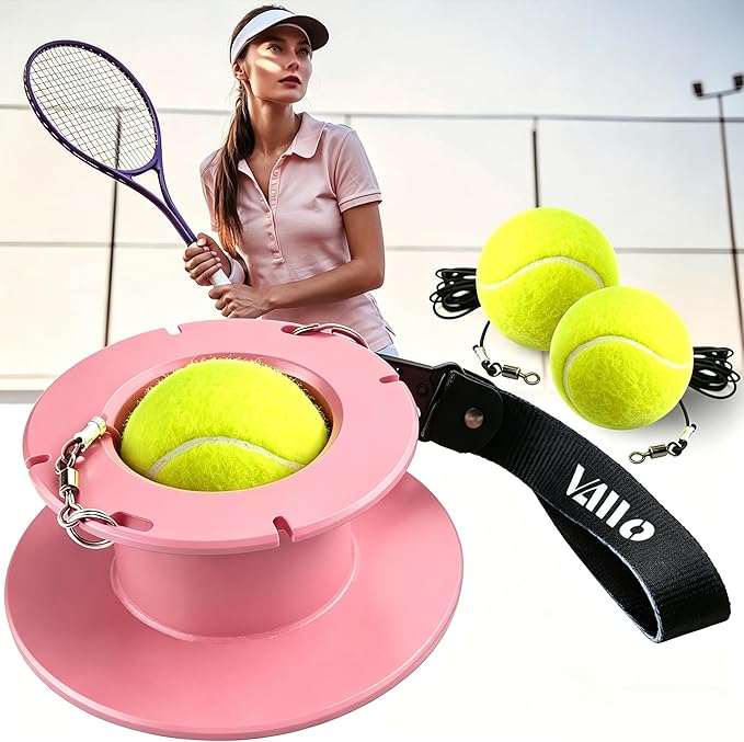 VAIIO Professional Tennis Trainer - Full Metal Portable Solo Rebounder with 3 High-Elastic String Balls, Ideal for Adults, Kids, Beginners & Advanced Players