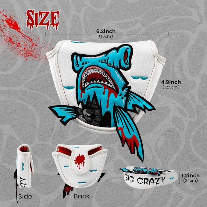 Big Crazy Golf Head Covers, Golf Club Covers Funny, Driver Headcovers, Golf Club Covers, Fairway Woods Head Covers, Hybrids Headcover, Putter Cover with Soft Lining for Golf Gift Hammerhead Sharks