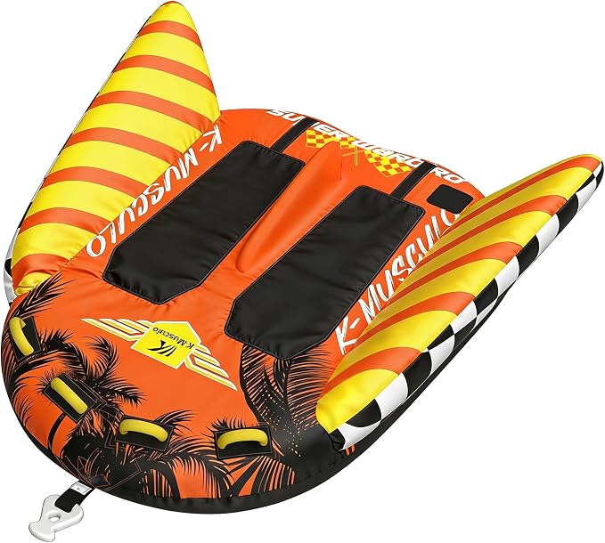 Towable Tubes for Boating - 2-3 Person Shark Battle Tank, Boat Tubes & Towables, EVA Foam Pads, Drainage, Super Safe Handle, Quick Connector