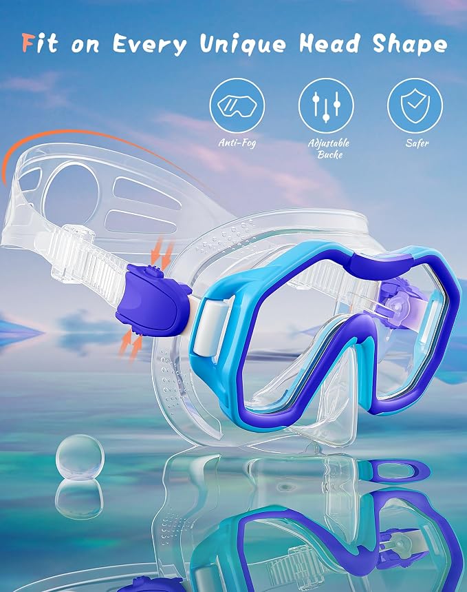 Snorkeling Gear for Adults Kids, Dry-Top Snorkel Set, 180°Panoramic Wide View Diving Mask Breathing Freely Snorkel Mask for Snorkeling Scuba Diving Swimming Travel