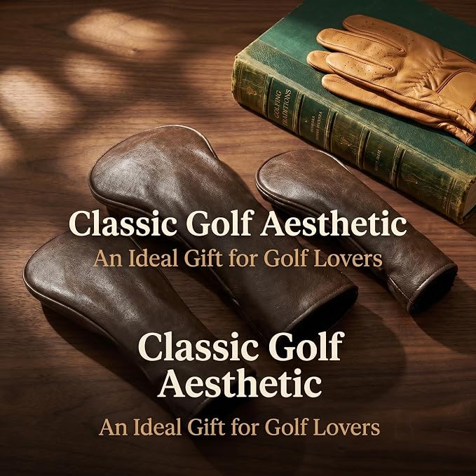 Golf Club Cover Vintage PU Leather Driver Headcover Fariway Wood Headcovers Hybrid Covers with Interchangeable Tags Golf Head Cover for Extra Club Protection