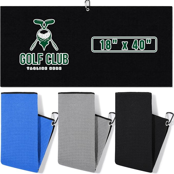 Batiyeer 3 Pack Caddy Golf Towels Summer Gifts Large Caddy Towel for Bags Waffle Pattern with Carabiner Clip Ultra-Absorbent Golfing Gear for Men(Black,Blue,Grey,18 x 40 Inch,Classic)