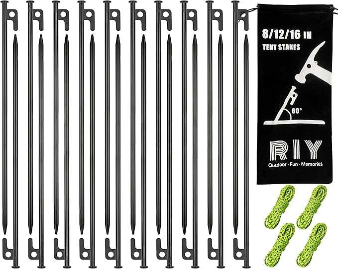 20 Pack 16 inch Tent Stakes Heavy Duty Metal Tent Pegs for Camping Steel Tent Pegs Unbreakable and Inflexible
