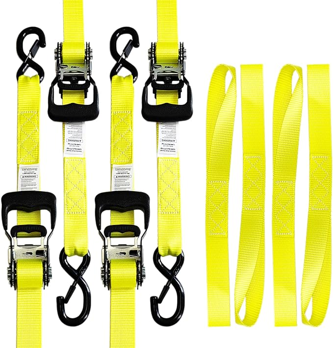 4-Pack 1.5" x15' Ratchet Straps Kit - 5,000lbs Break Strength Heavy Duty Tie Down Straps with Safety S Hooks & Soft Loops for Load Securement Tie-Down in Trucks Trailers ATV UTV Motorcycle