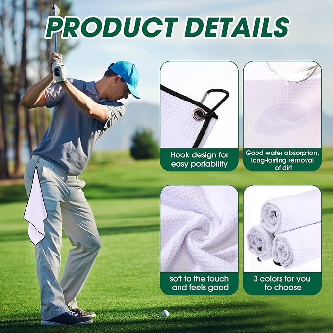 Batiyeer Golf Towels Bulk for Bags, 16"x16" Microfiber Waffle Pattern Golf Towel with Clip for Tournament, Club, Fitness