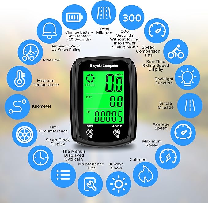 Bike Computer and Bicycle Odometer Wired MPH KM/H Bike Speedometer with Automatic Wake-Up Cycling Speed Tracker LCD Display & Single Mileage & Multi-Functions Accessories