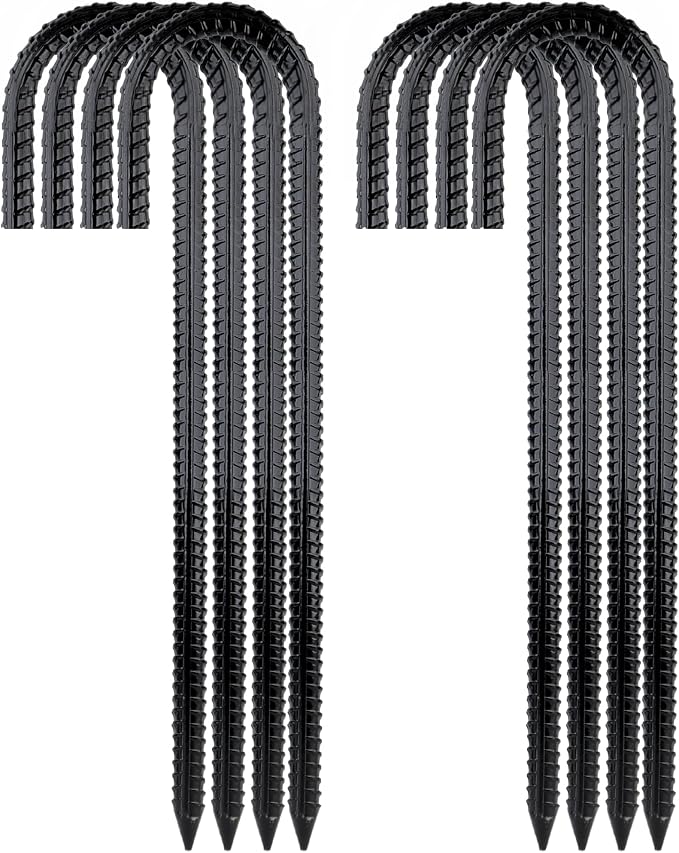 Garden Stakes Galvanized Steel, 16IN J Hook Ground Anchors Heavy Duty Rebar Stakes for Outdoor Decorations, Tent, Fencing and Landscape 8 Pack