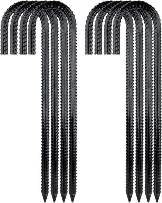 Garden Stakes Galvanized Steel, 16IN J Hook Ground Anchors Heavy Duty Rebar Stakes for Outdoor Decorations, Tent, Fencing and Landscape 8 Pack