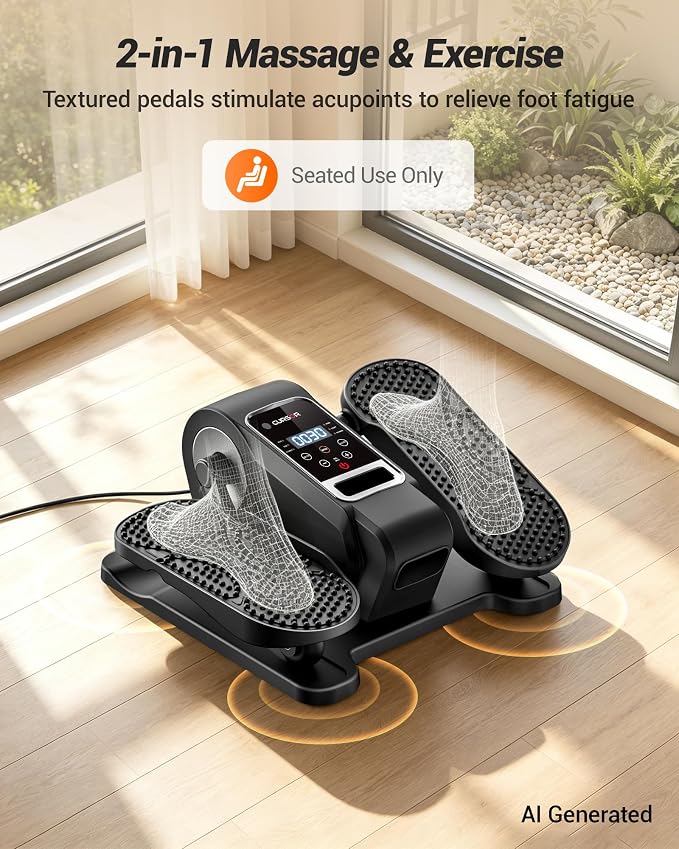 Under Desk Elliptical Machine Seated Pedal Exerciser | Quiet Leg Exerciser While Sitting, Mini Portable Leg Exercise Machine with Remote, Adjustable 12-Speeds, Manual & Auto Mode