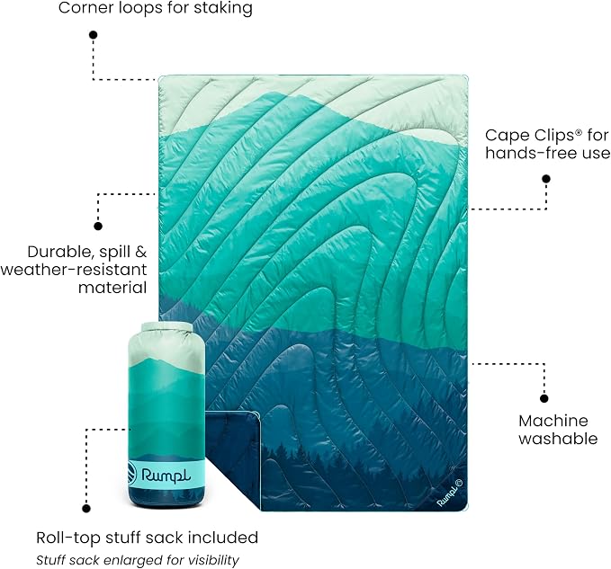 Rumpl Original Puffy 1-Person Blanket for Camping and Outdoors, Seascape Ridge Mountains
