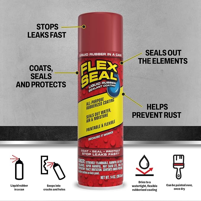 Flex Seal, 14 oz, 2-Pack, Red, Stop Leaks Instantly, Waterproof Rubber Spray On Sealant Coating, Perfect for Gutters, Wood, RV, Campers, Roof Repair, Skylights, Windows, and More