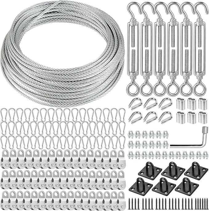 Batting Cage Cable Kit for 10/20/35/55/70FT, Heavy Duty Retractable Batting Cage Netting Net Wire Tension Hanging Kit, Batting Cage Frame for Backyard, DIY Baseball & Softball Hitting Tunnels