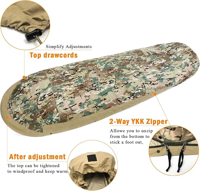 Akmax.cn Bivy Cover Sack for Military Army Modular Sleeping System, Waterproof Outer Shell for Sleeping Bag, Minimalist Stealth Shelter