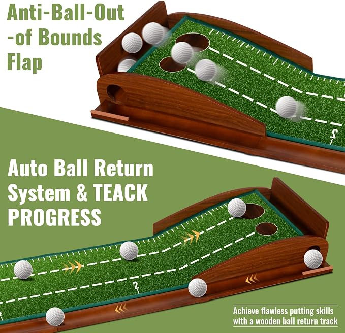 Putting Green Indoor,Golf Putting mats Practice Indoor,Wrinkle-Free Golf Mat with Auto Ball Return -Luxurious Velvet Surface Durable Solid Wood Base -Ideal for Home, Office, and Outdoor