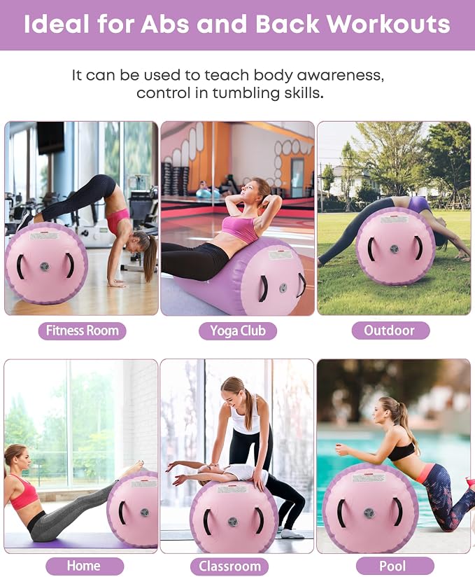 Air Barrel - Air Roller Gymnastics Barrel for Back Handspring Trainer, Air Tumble Mat with Pump for Gym Training/Yoga Balance Exercise/Cheerleading/Home and Outdoor Use