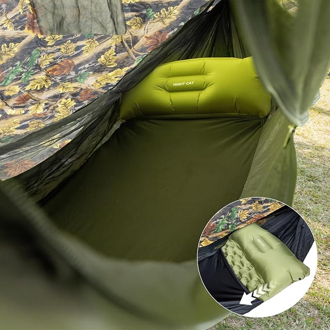Night Cat Camping Hammock Tent: Lightweight Portable 4 in 1 Hammock with Rain Tarp and Mosquito Net for Hiking Jungle Outdoor