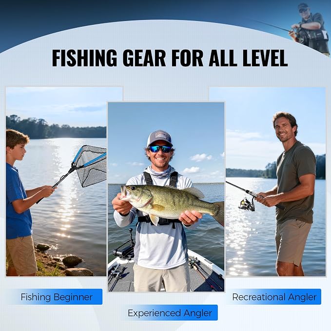 PLUSINNO Fishing Rod and Reel Combo Pole Gear Kit Telescopic Beginner | Portable All-in-One Fishing Equipment, with Freshwater Bass Trout Lures Kit Floating Net, with Carrying Case, Gifts for Men