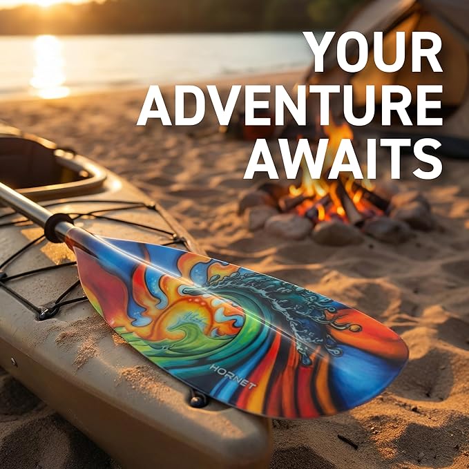 Hornet Watersports Fiberglass Kayak Paddle for Adults- Ideal for Touring, Fishing and Boating- 90.5 inches / 230CM Adjustable with Carbon Fiber Shaft- Kayak Oars Kayaking Equipment